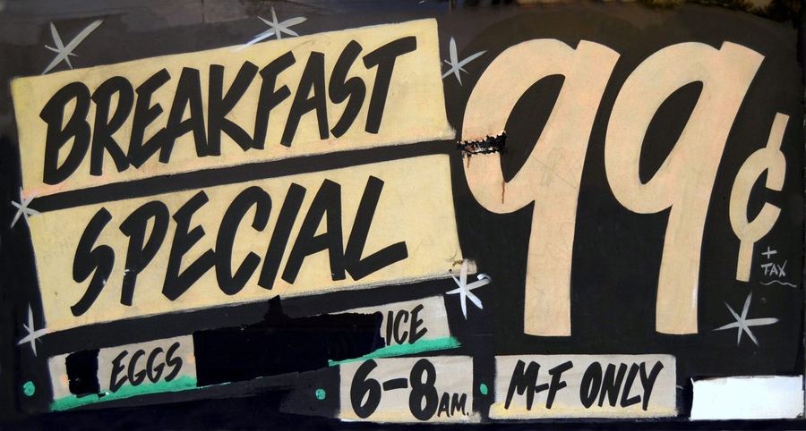 Hand-painted breakfast special sign