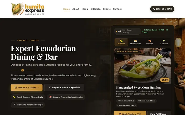 Humita Express website design by IRMA Agency
