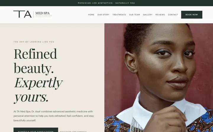 TA Med Spa aesthetic clinic website design by IRMA Agency